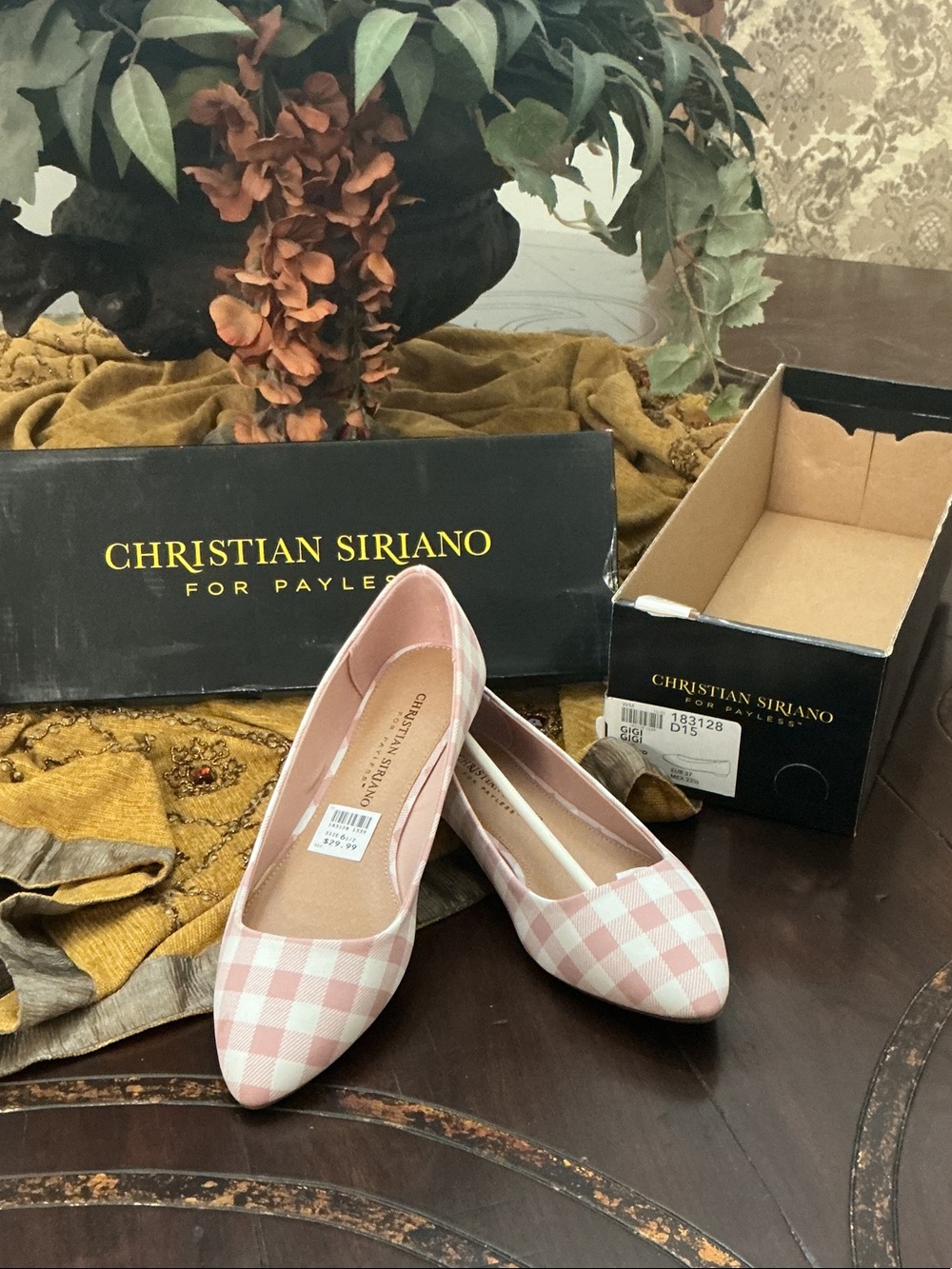 Christian Siriano Pink Gingham Pointed-Toe Ballet Flats